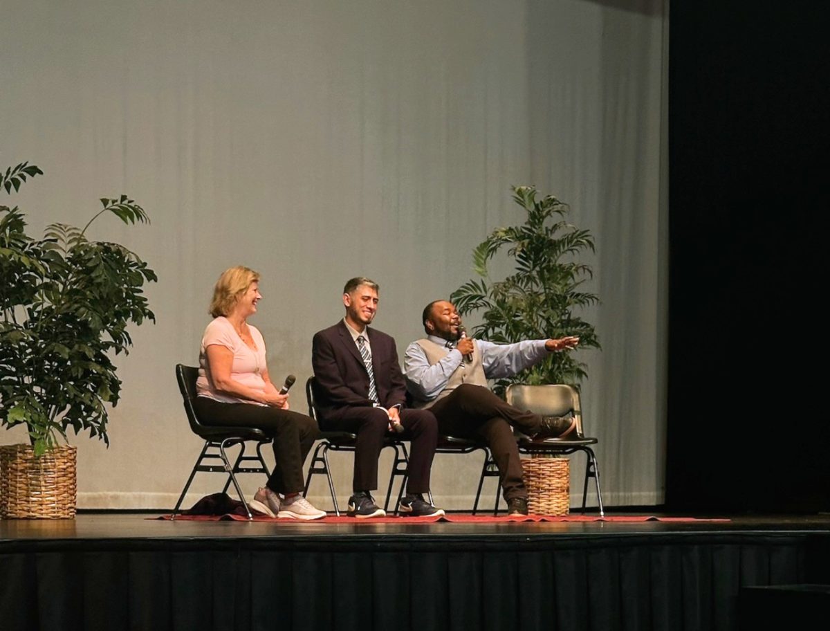 Executive Producer Stephany Zamora, left, Sac State Journalism Professor Fernando Gallo and FOX 40 editor Alexander Walker answer questions after the screening of “Trustworthy” on Wednesday. “Trustworthy” is a documentary about journalism and the importance of  quality news to a democracy.