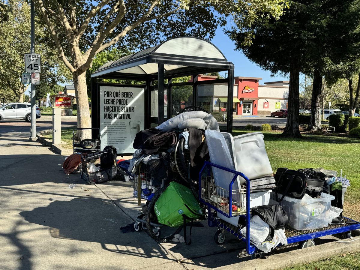 Gavin Newsom authorized state, city and county agencies to remove homeless encampments that can be deemed "unsafe" on July 25, according to Newsom's website. A bus stop near the intersection of Calvine Rd. and Power Inn Rd. is occupied with the belongings of multiple homeless individuals panhandling at the stoplight.