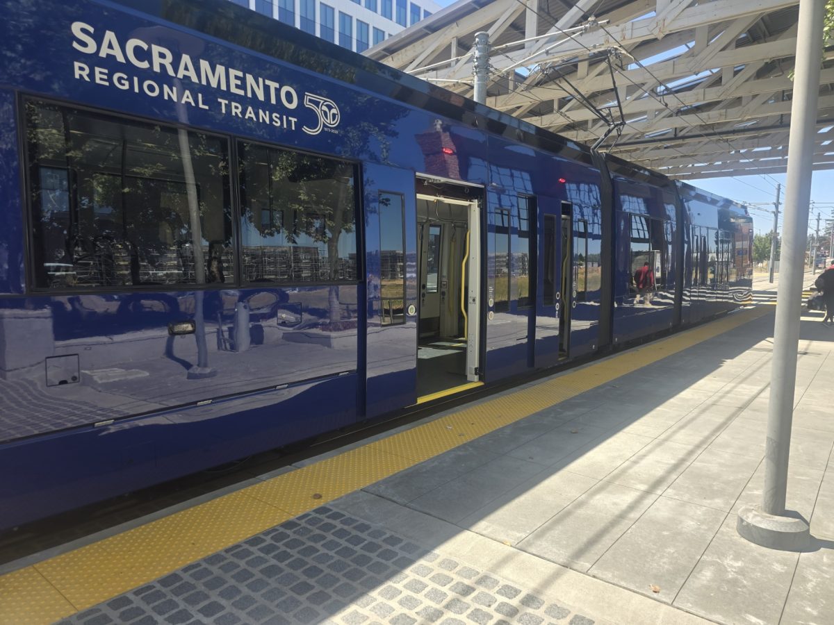 Sacramento Regional Transit shows off its new trains at the Township 9 station, located next to the rail yards. The new "S700" trains were designed to be more accessible for Sacramento residents.