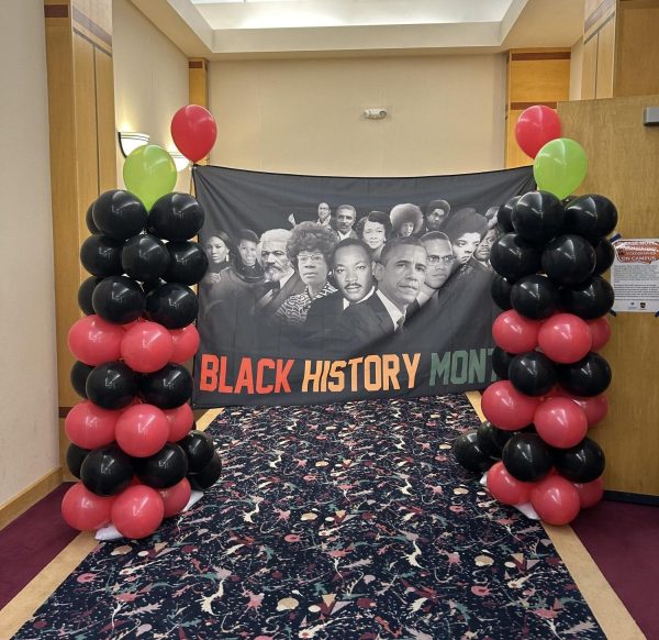 A Black History Month poster sits at the entrance of the campus’ opening ceremony on Feb. 4 in the Recital Hall. Events last through the month of February, with the closing ceremony taking place on Feb. 26.
