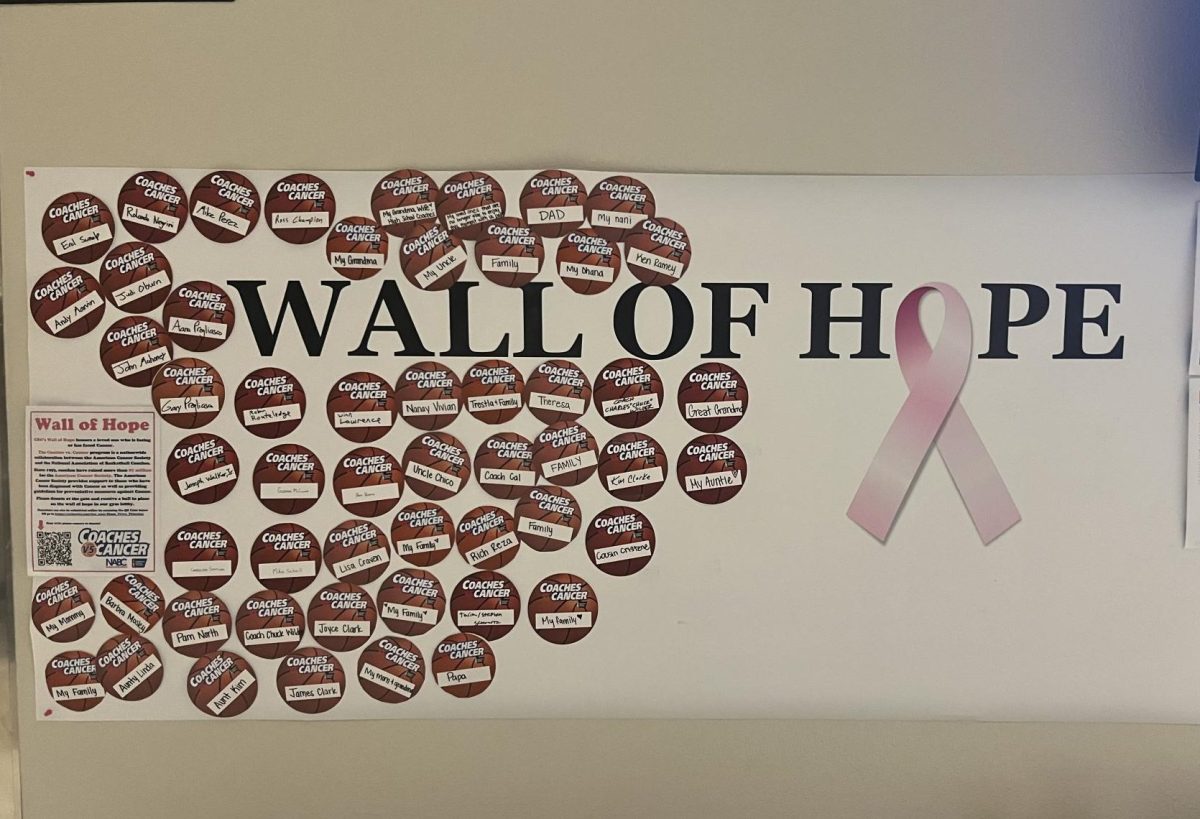 CRC’s wall of hope, located in the gym lobby, honors loved ones who have faced cancer. The Coaches vs. Cancer fundraiser at CRC has raised more than $15,000 for the American Cancer Society in the past 10 years. 
