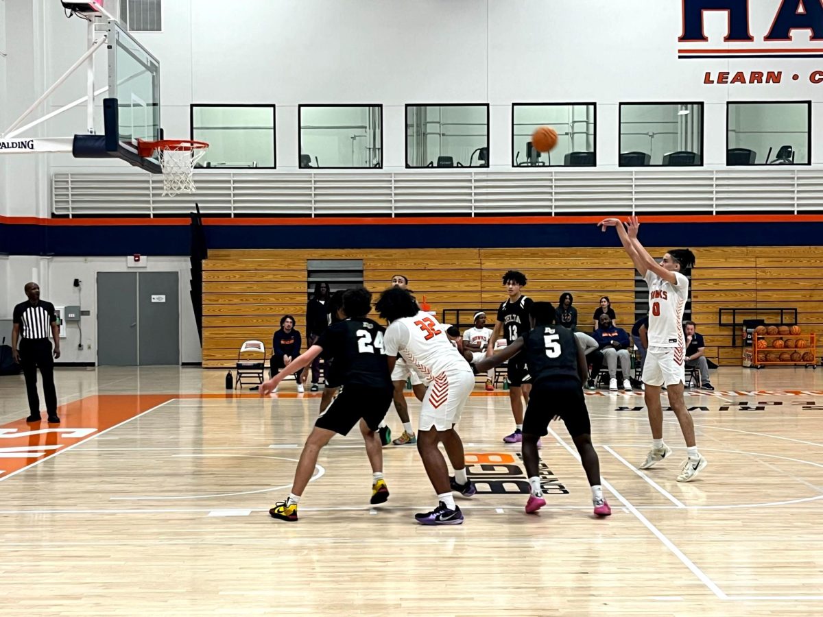 Freshman guard Mason Marsh shoots a free throw on Tuesday after getting fouled during the second half. The Hawks improved to a 15-9 overall record after beating Delta.