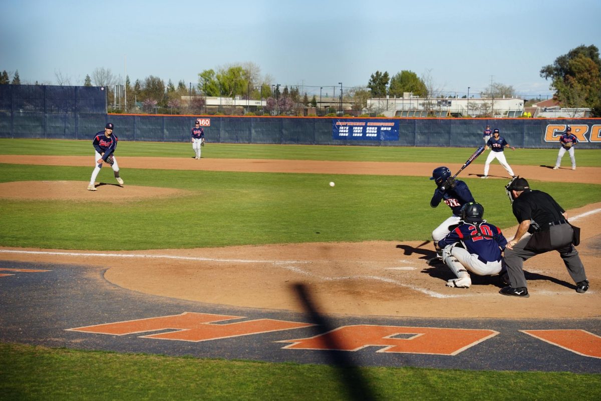 Freshman designated hitter Guadalupe Gonzalez squares off against a Santa Rosa reliever in the bottom of the sixth inning. The Hawks now sit at a 2-5 record in conference play and 13-8 overall.