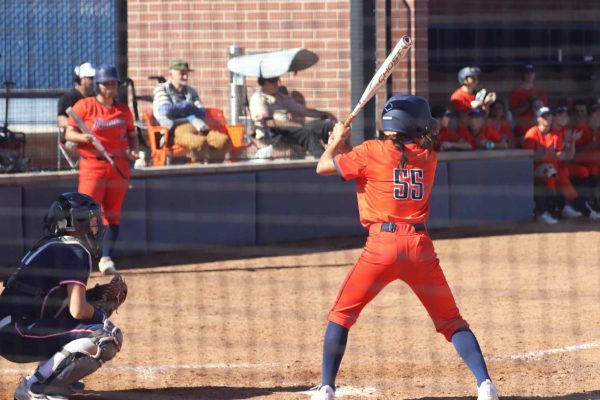 Sophomore left fielder Eden Hobart steps in the box to face American River College pitcher in loss on Friday. The Hawks sit at an early 0-3 conference record.